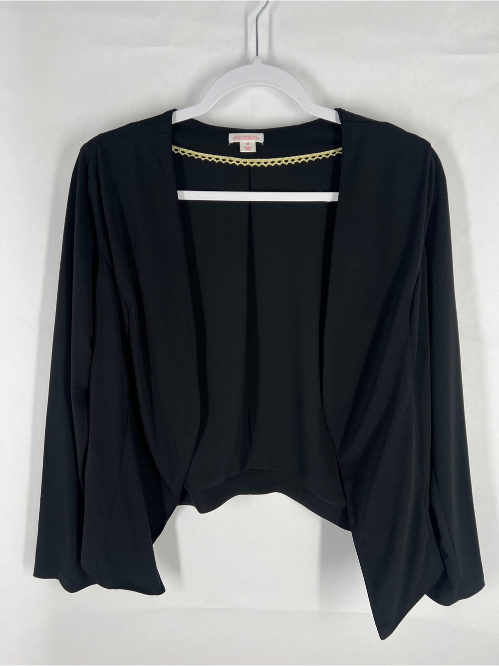 Xhilaration Black Draped Open Front Blazer Size M
